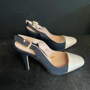 Elegant Black and Cream Slingback Heels